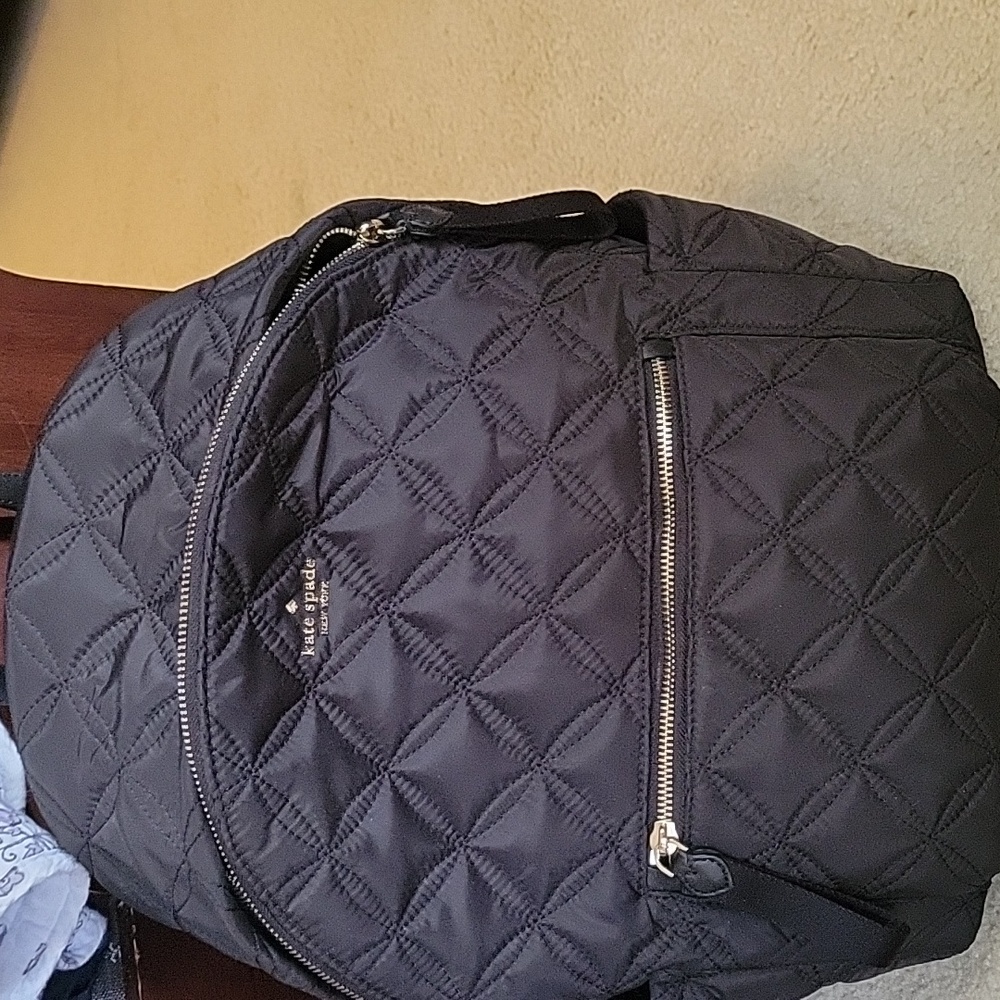 Kate Spade Quilted Black Backpack With Leather Trim